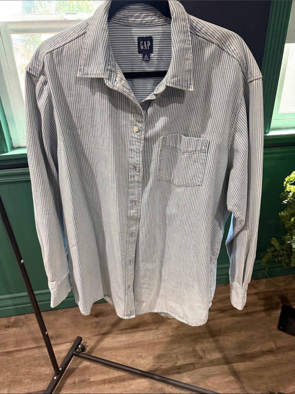 GAP Jean Blue and White Pinstripe Button-Down Shirt